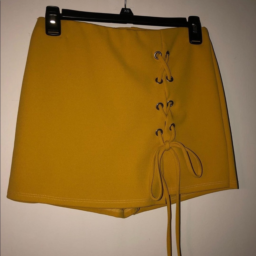 mustard lace up skort